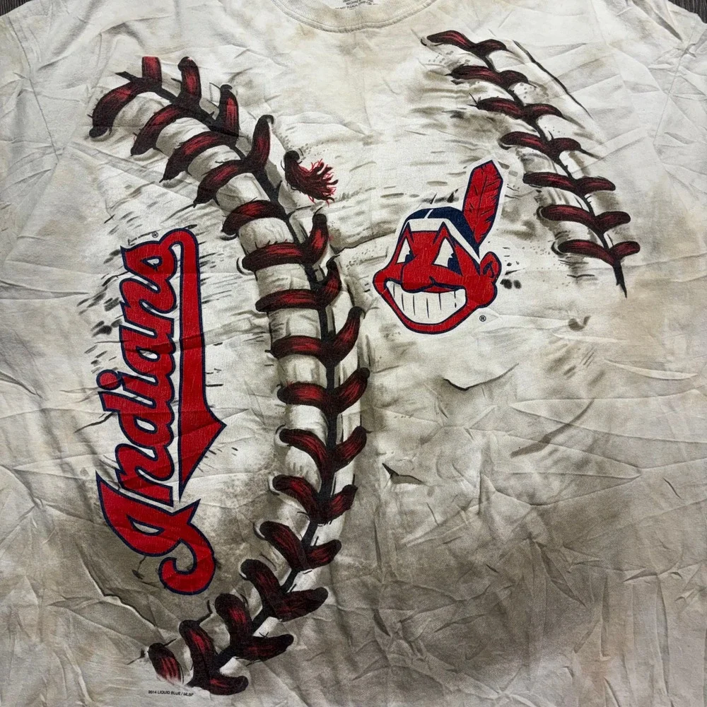 Liquid Blue Cleveland Indians Chief Wahoo Baseball Shirt XXL White Tie Dye 2014 - Picture 2 of 8